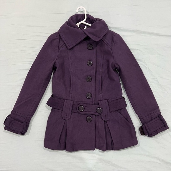 Zara TRF Collection Purple Wool Blend Coat with Belt Size M - Picture 1 of 5
